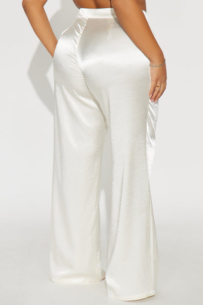Selena Satin Wide Leg Pants 33″ - Ivory