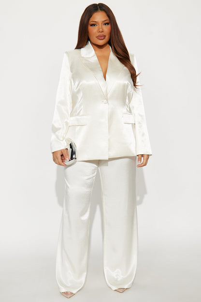 Selena Satin Wide Leg Pants 33″ - Ivory