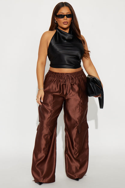 Gemma Cargo Satin Jogger Pant - Chocolate
