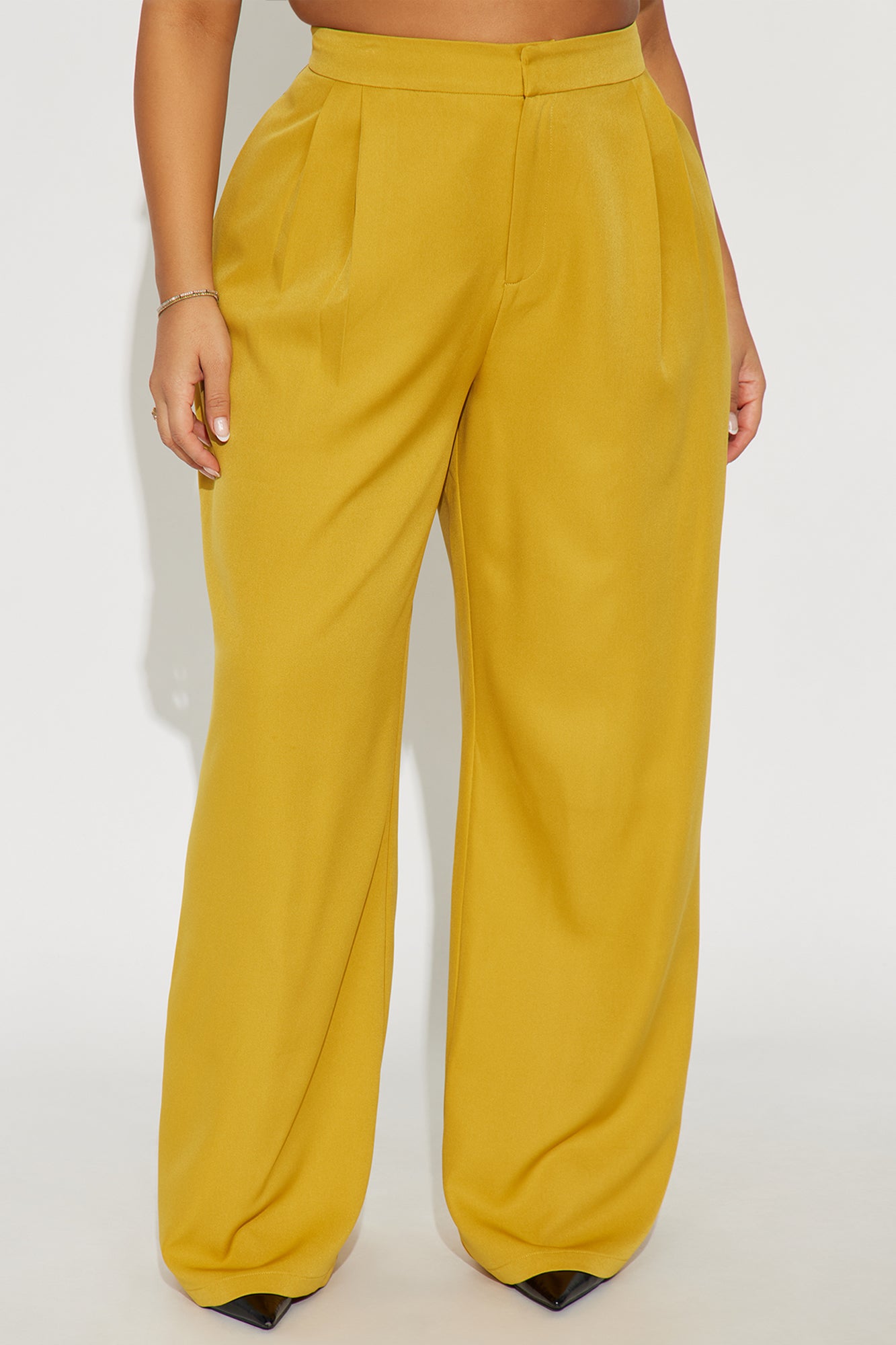 Delia Wide Leg Crepe Trousers 33″ - Mustard