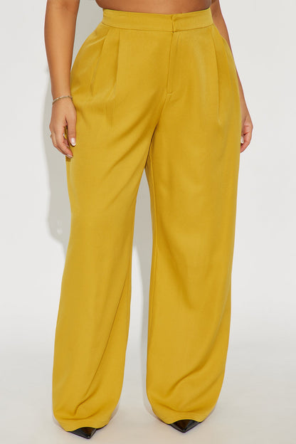 Delia Wide Leg Crepe Trousers 33″ - Mustard