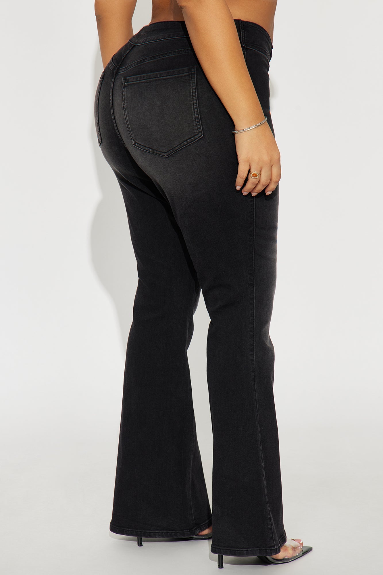 Over Yonder Belted Low Rise Flare Jeans - Black Wash