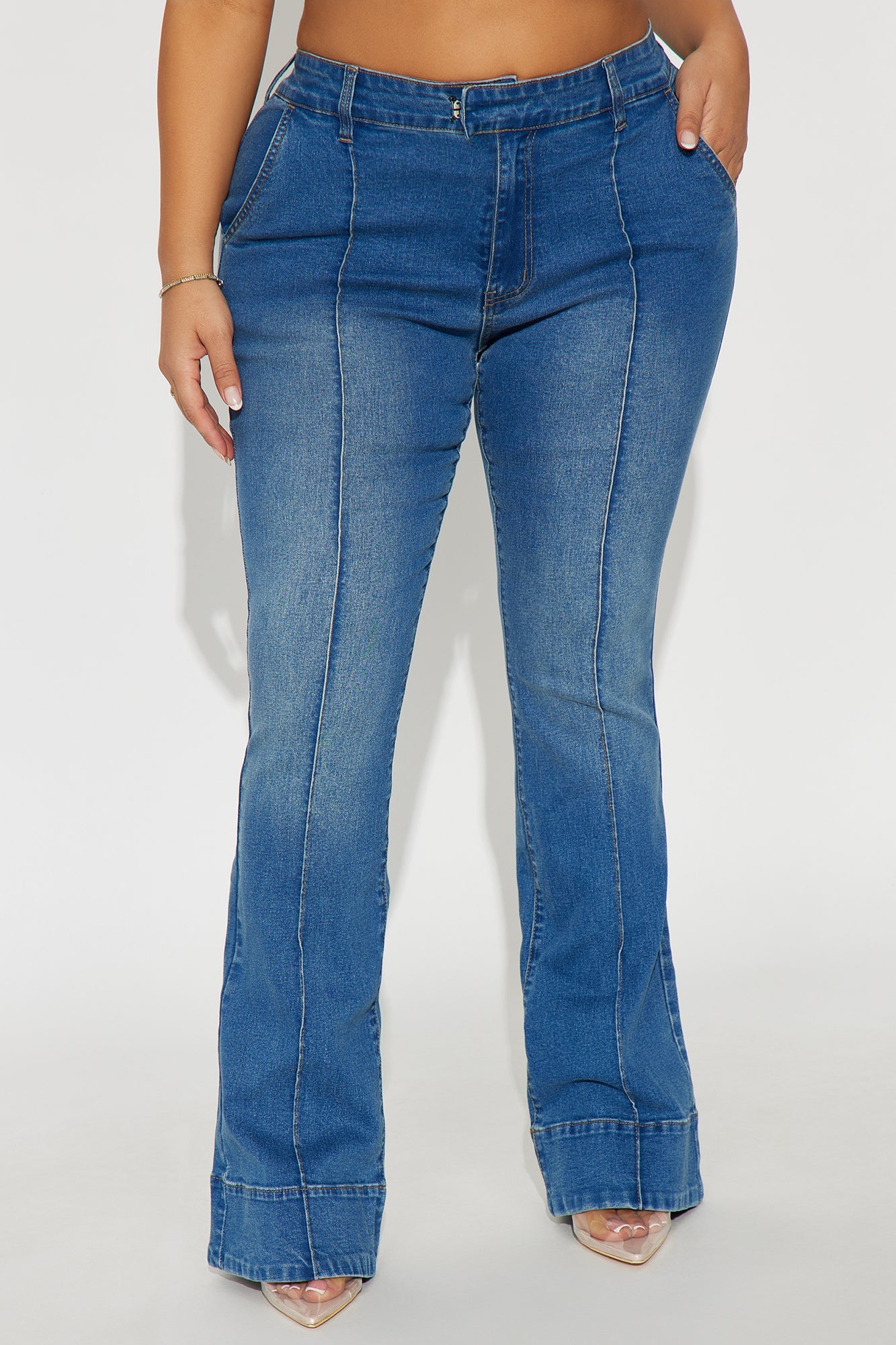 Crush On You Pintuck Flare Jeans - Medium Wash