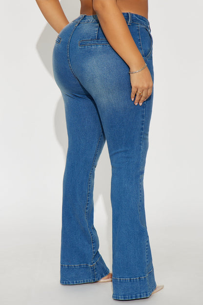 Crush On You Pintuck Flare Jeans - Medium Wash