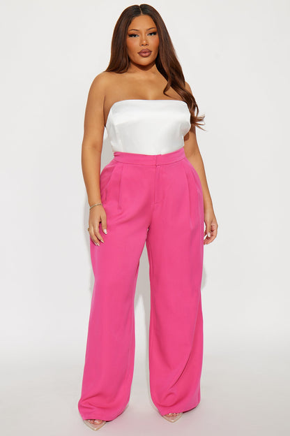 Delia Wide Leg Crepe Trousers 33″ - Fuchsia