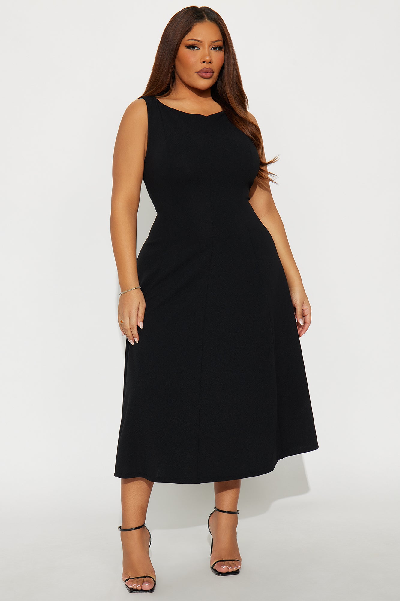 Sweet Sunday Knit Crepe Midi Dress - Black