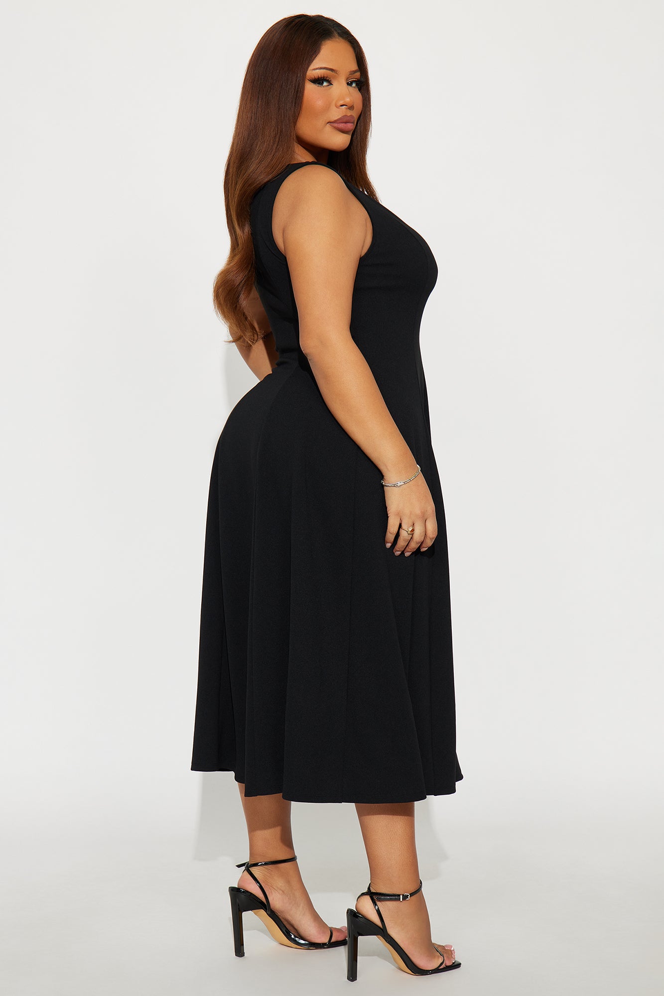 Sweet Sunday Knit Crepe Midi Dress - Black