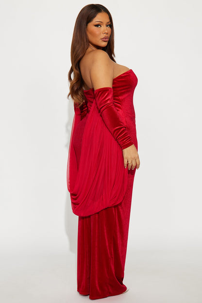 Whimsical Drape Velvet Gown - Red
