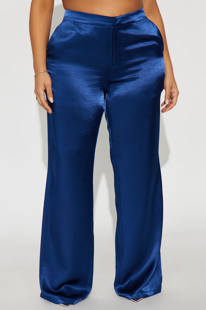 Selena Satin Wide Leg Pants 33″ - Navy