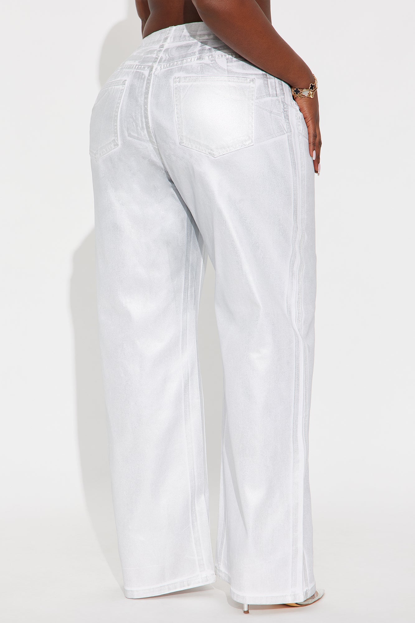 On The List Twill Rigid Wide Leg Metallic Pant 33 - White/Silver