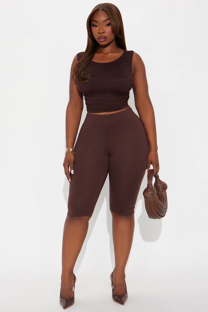 Echo Low Rise Ponte Capri Legging 14″ - Brown