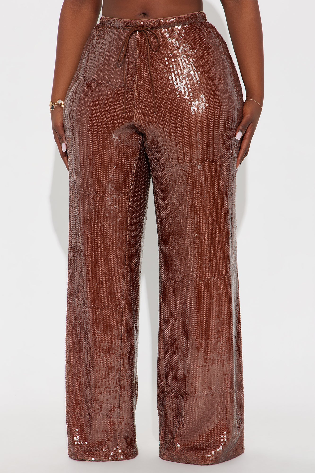 Look My Way Low Rise Wide Leg Sequin Pant 33 - Brown