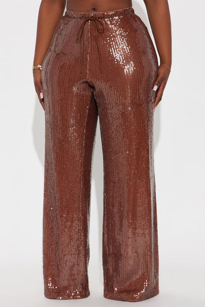 Look My Way Low Rise Wide Leg Sequin Pant 33 - Brown