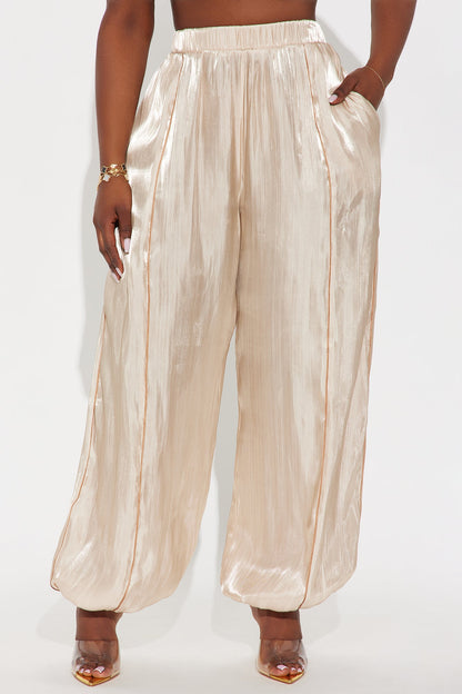 Try Hard Satin Balloon Jogger Pants 29″ - Champagne