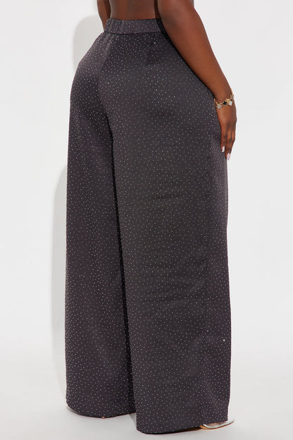 Eyes On Me Rhinestone Wide Leg Pant 32″ - Charcoal