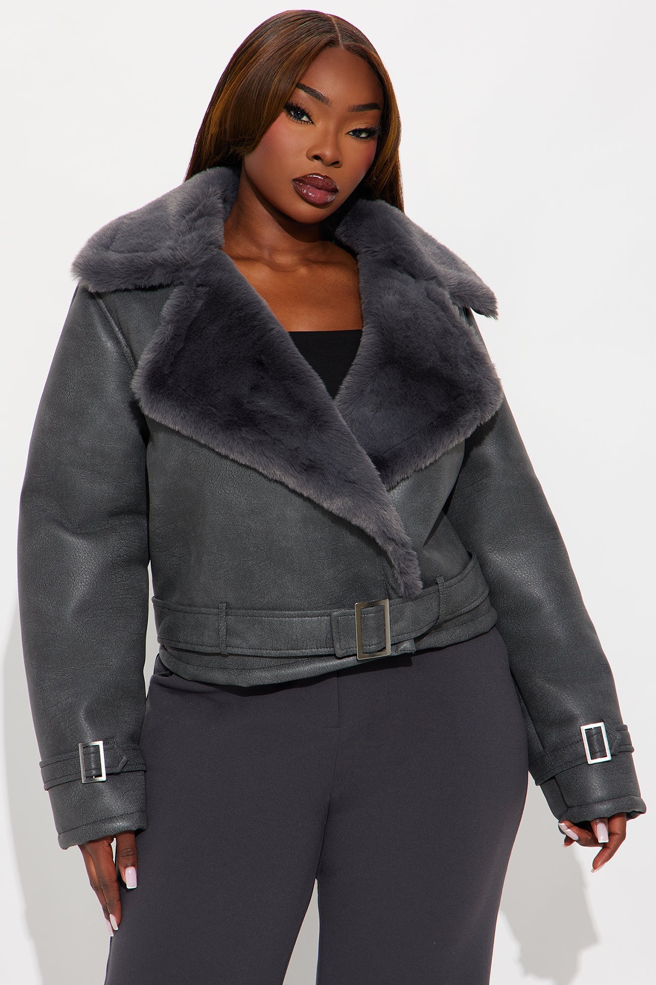 Jamie Faux Leather Moto Jacket - Grey