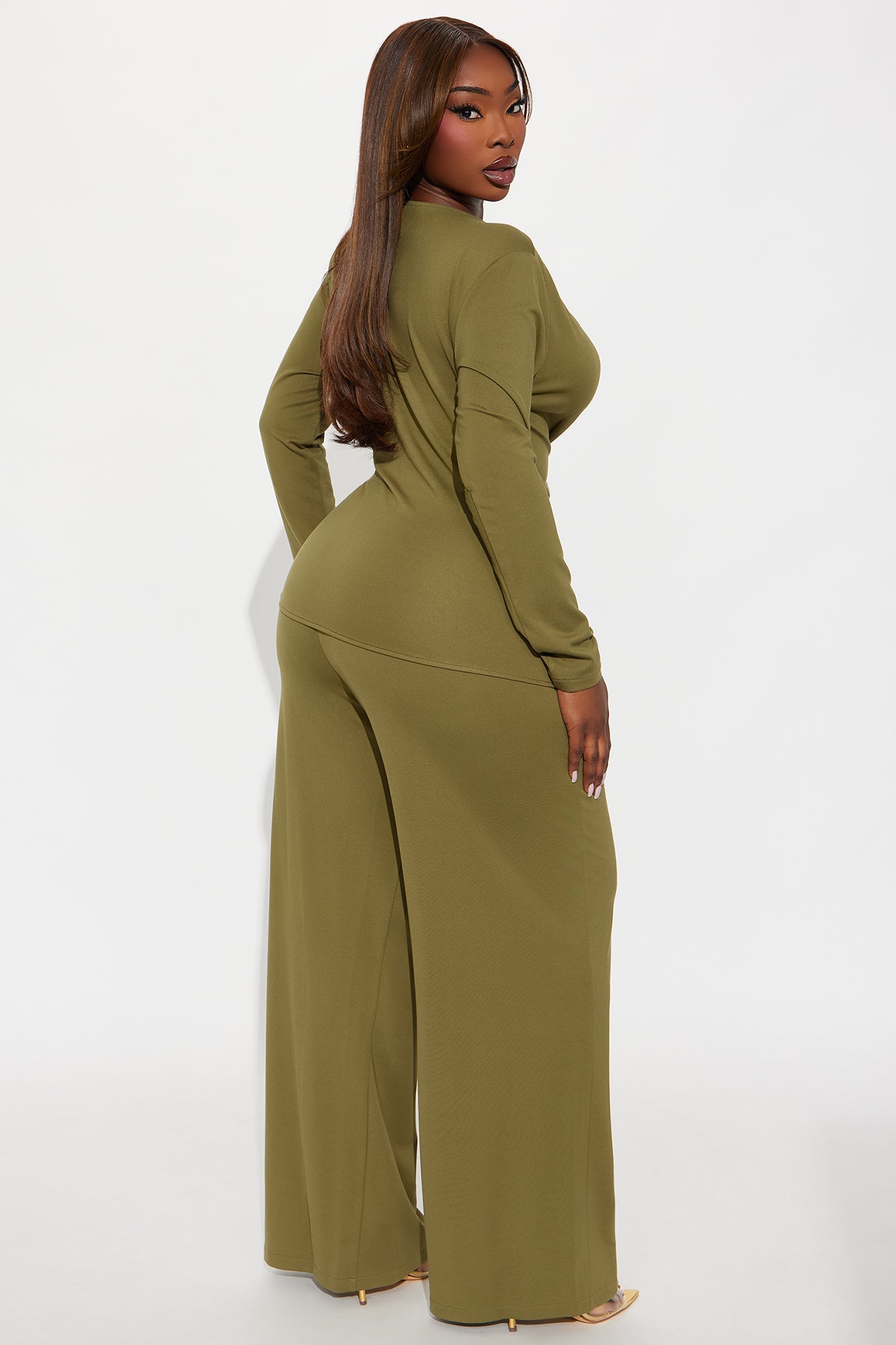 Helena Wrap Top And Wide Leg Pant Set - Olive