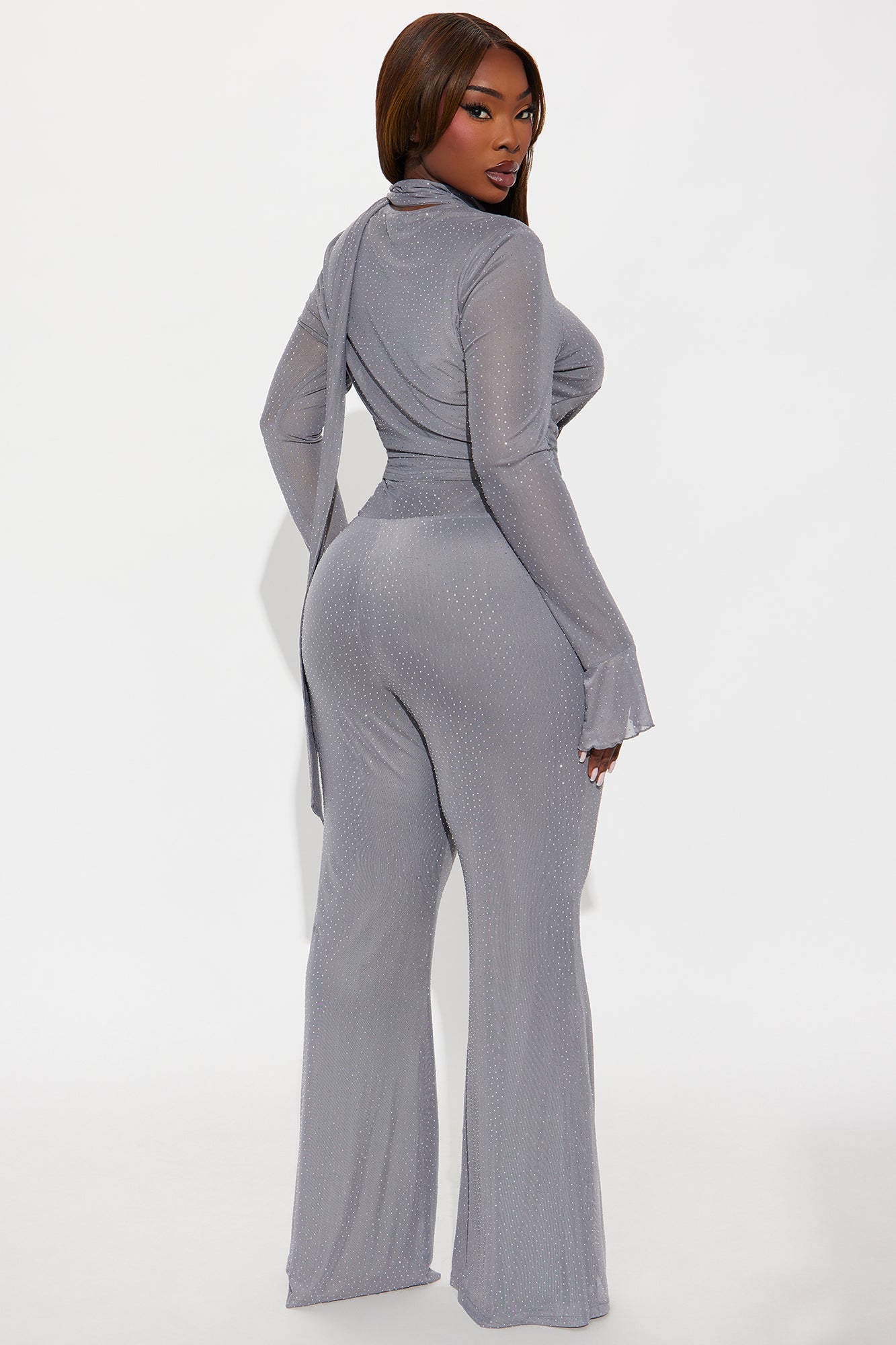Clara Rhinestone Pant Set - Grey