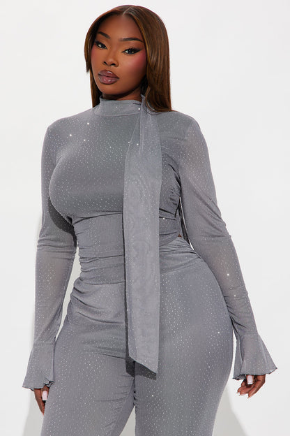 Clara Rhinestone Pant Set - Grey