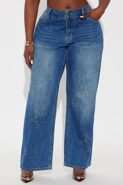 Ready For Stardom Studded Wide Leg Jean - Dark Wash