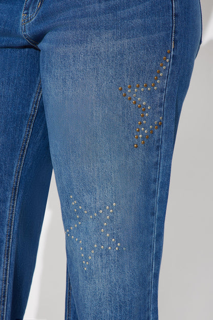 Ready For Stardom Studded Wide Leg Jean - Dark Wash