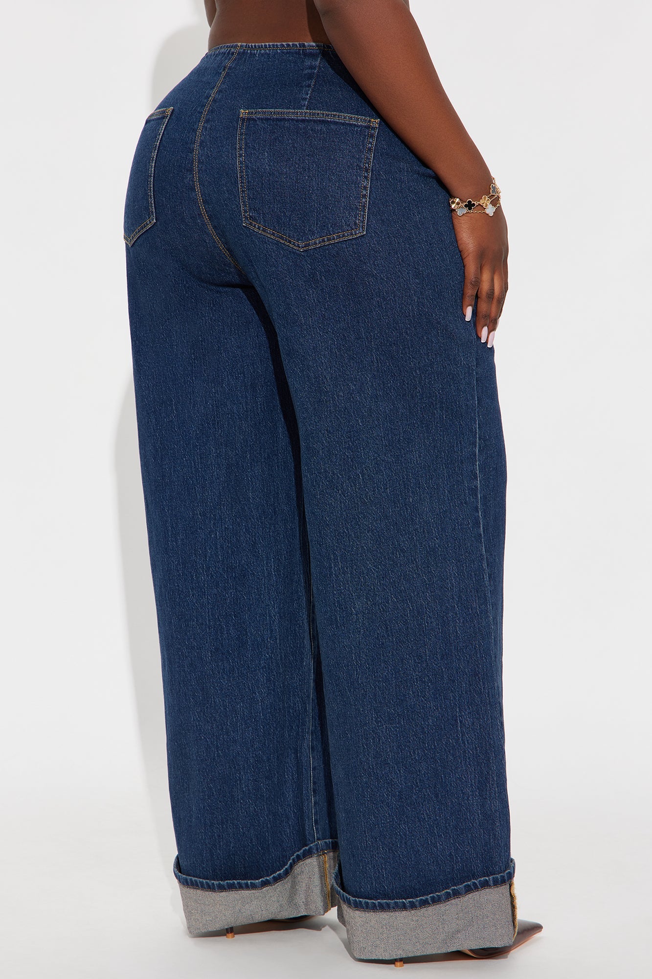 Best Dressed Cuffed Wide Leg Jeans - Dark Wash