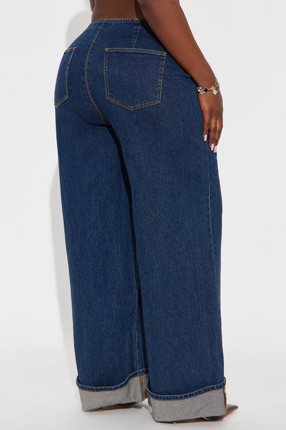 Best Dressed Cuffed Wide Leg Jeans - Dark Wash