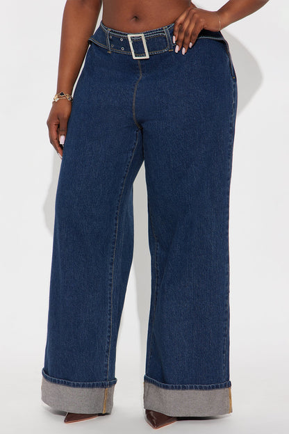 Best Dressed Cuffed Wide Leg Jeans - Dark Wash