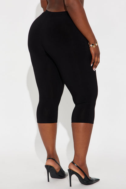 Verona Mid Rise Tie Waist Capri Legging 19″ - Black