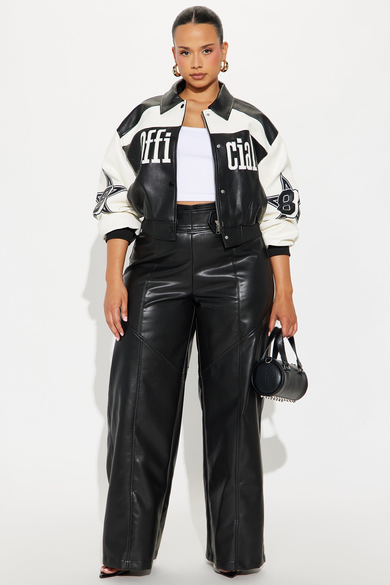 So Official Faux Leather Bomber Jacket - Black/combo