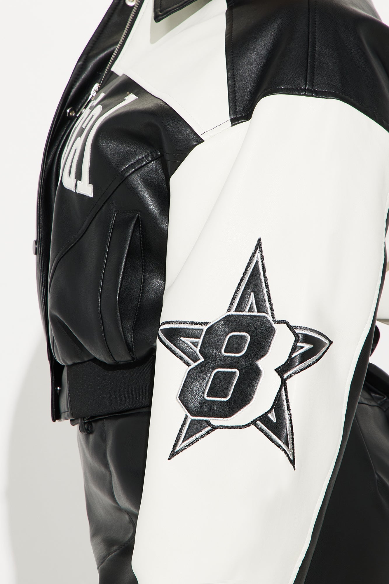 So Official Faux Leather Bomber Jacket - Black/combo
