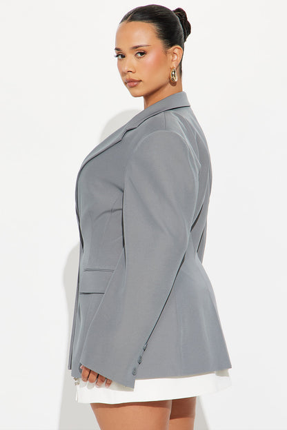 Leslee Twill Rigid Fitted Blazer - Charcoal