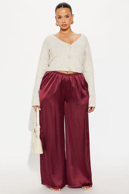 Shine On Satin Wide Leg Pant 32″ - Burgundy