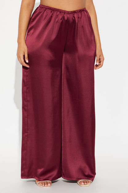 Shine On Satin Wide Leg Pant 32″ - Burgundy