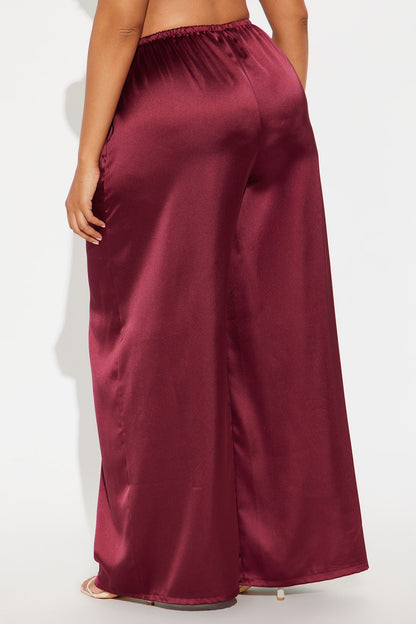 Shine On Satin Wide Leg Pant 32″ - Burgundy