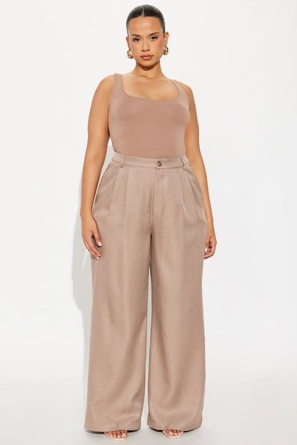 Rene Wide Leg Trouser Pant 32″ - Taupe