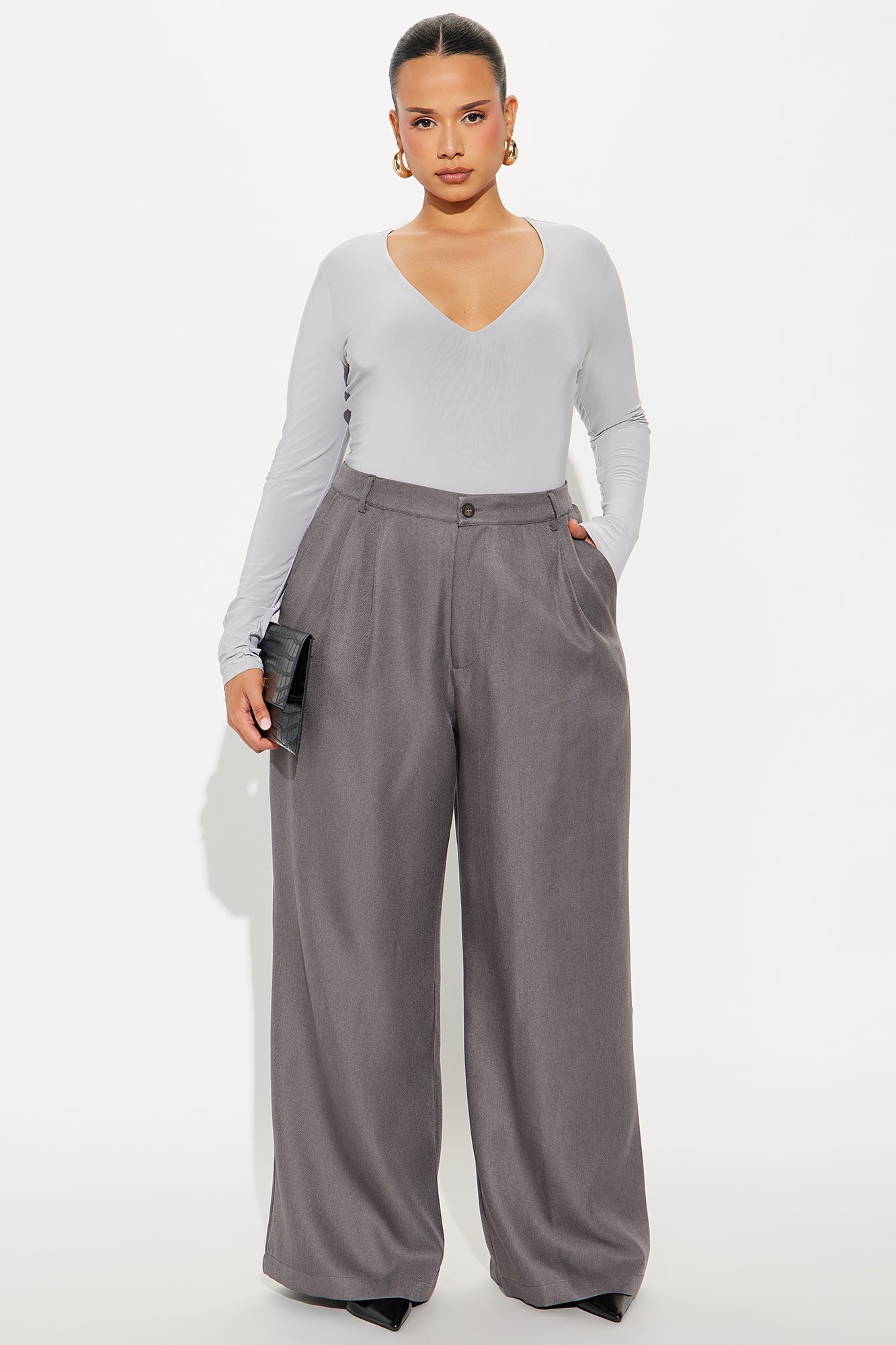 Rene Wide Leg Trouser Pant 32″ - Charcoal