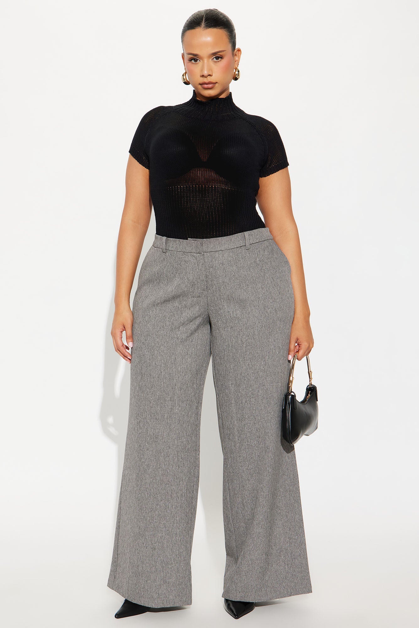 Ava Crepe Wide Leg Trousers 33 - Light Grey