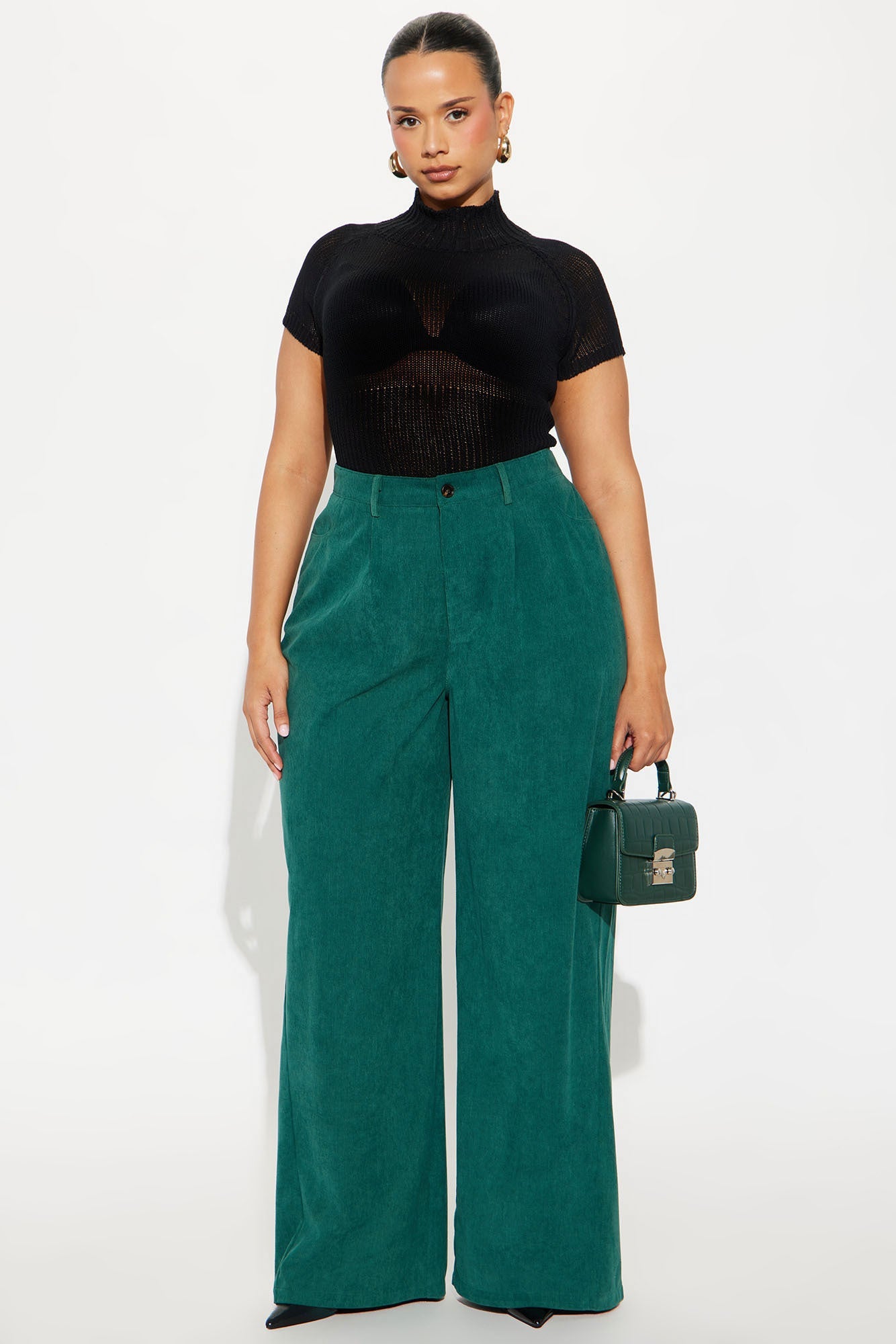 Everyday Casual Corduroy Wide Leg Pant 32″ - Hunter Green
