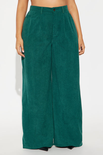 Everyday Casual Corduroy Wide Leg Pant 32″ - Hunter Green