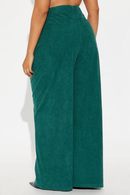 Everyday Casual Corduroy Wide Leg Pant 32″ - Hunter Green