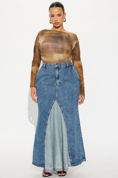 Just My Vibe Medium Wash Denim Maxi Skirt - Medium Wash