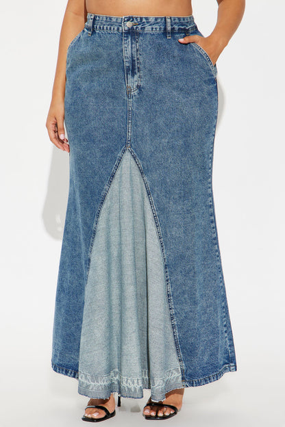 Just My Vibe Medium Wash Denim Maxi Skirt - Medium Wash