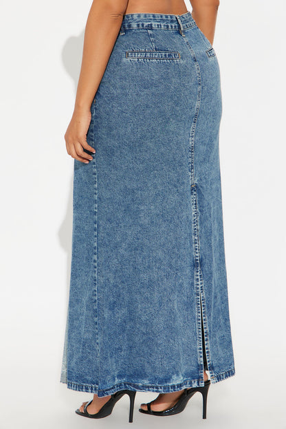 Just My Vibe Medium Wash Denim Maxi Skirt - Medium Wash