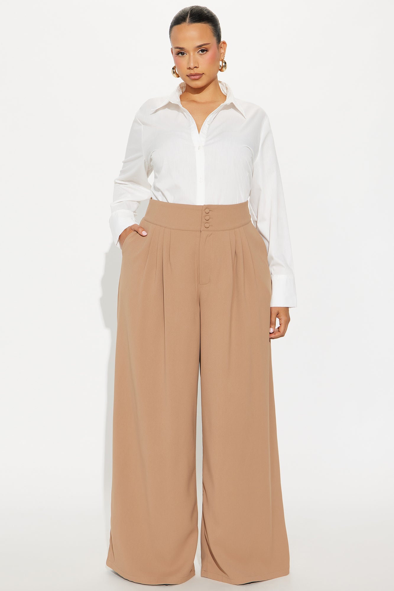 Clarabelle Wide Leg Crepe Trousers 33″ - Khaki