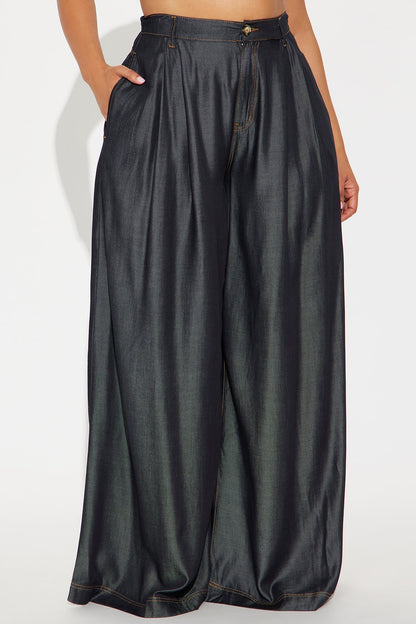Trust Issues Chambray Wide Leg Pant 33 - Rinse Blue Wash