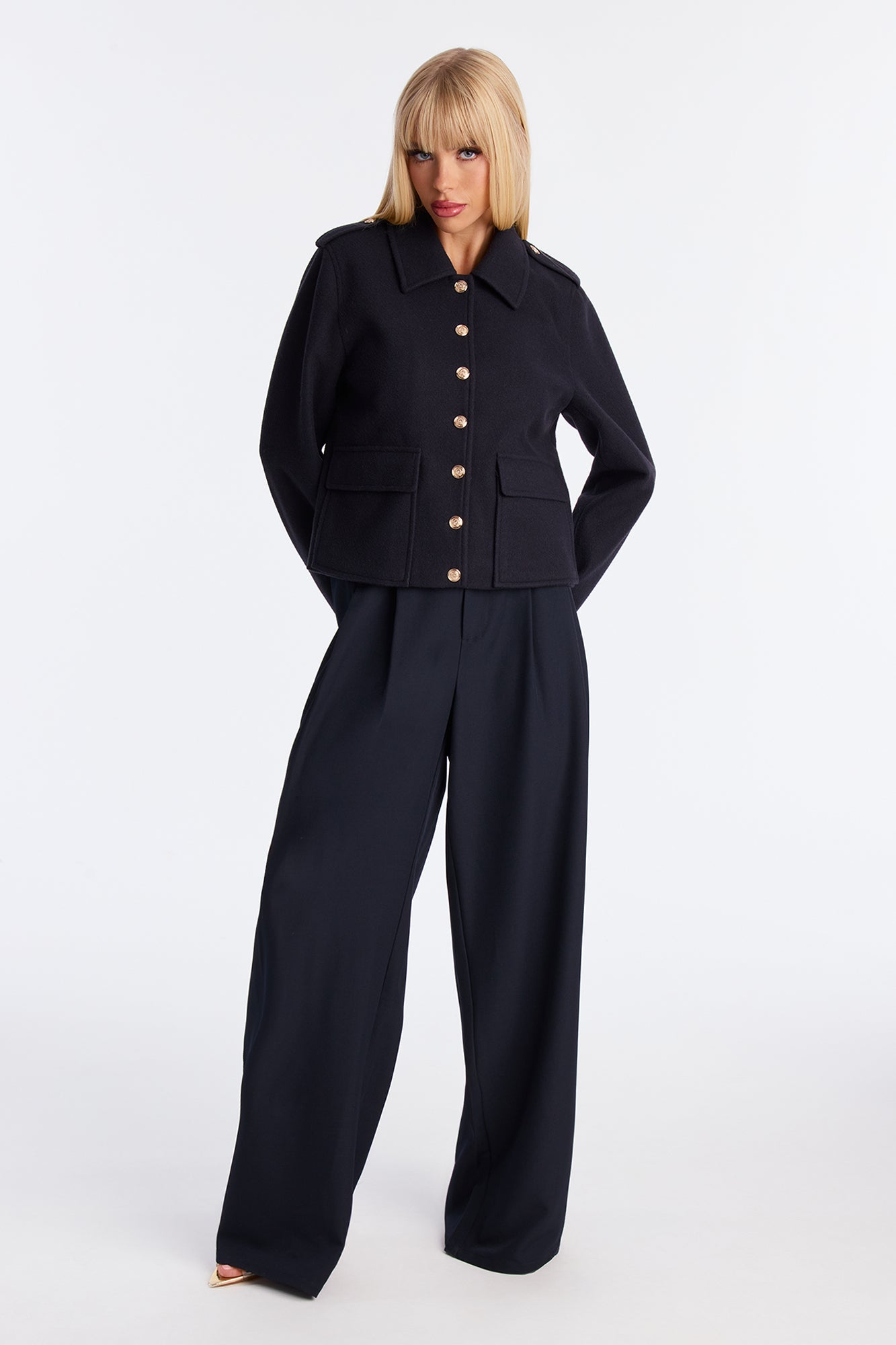 Madeline Faux Wool Lady Coat - Navy