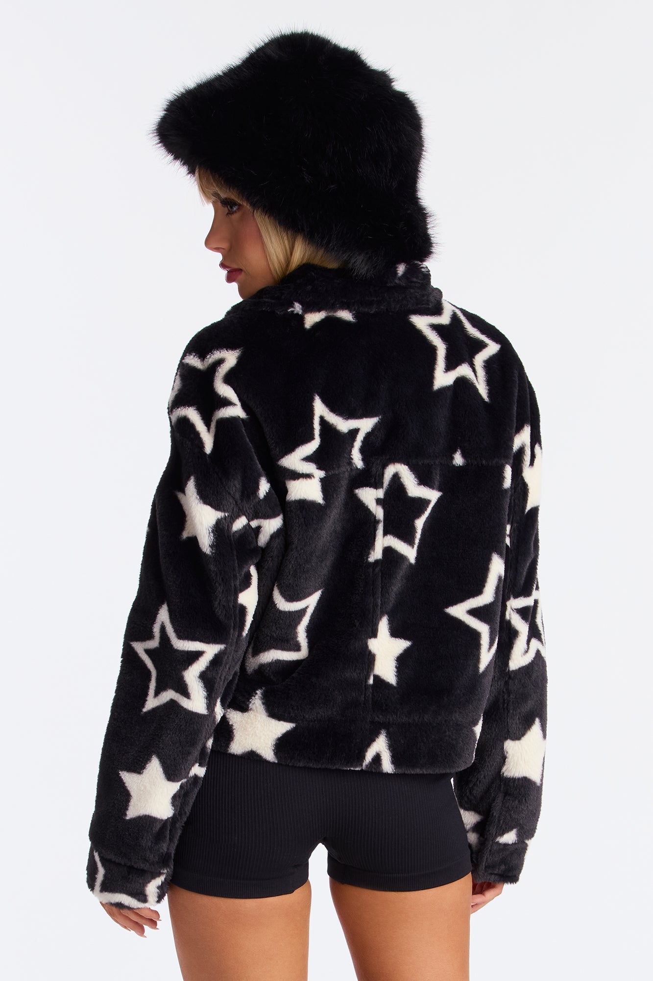 Stars Align Faux Fur Jacket - Black/combo