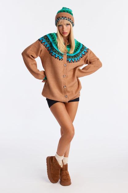 Emerson Fair Isle Beanie Cardigan 2 Piece Set - Multi Color
