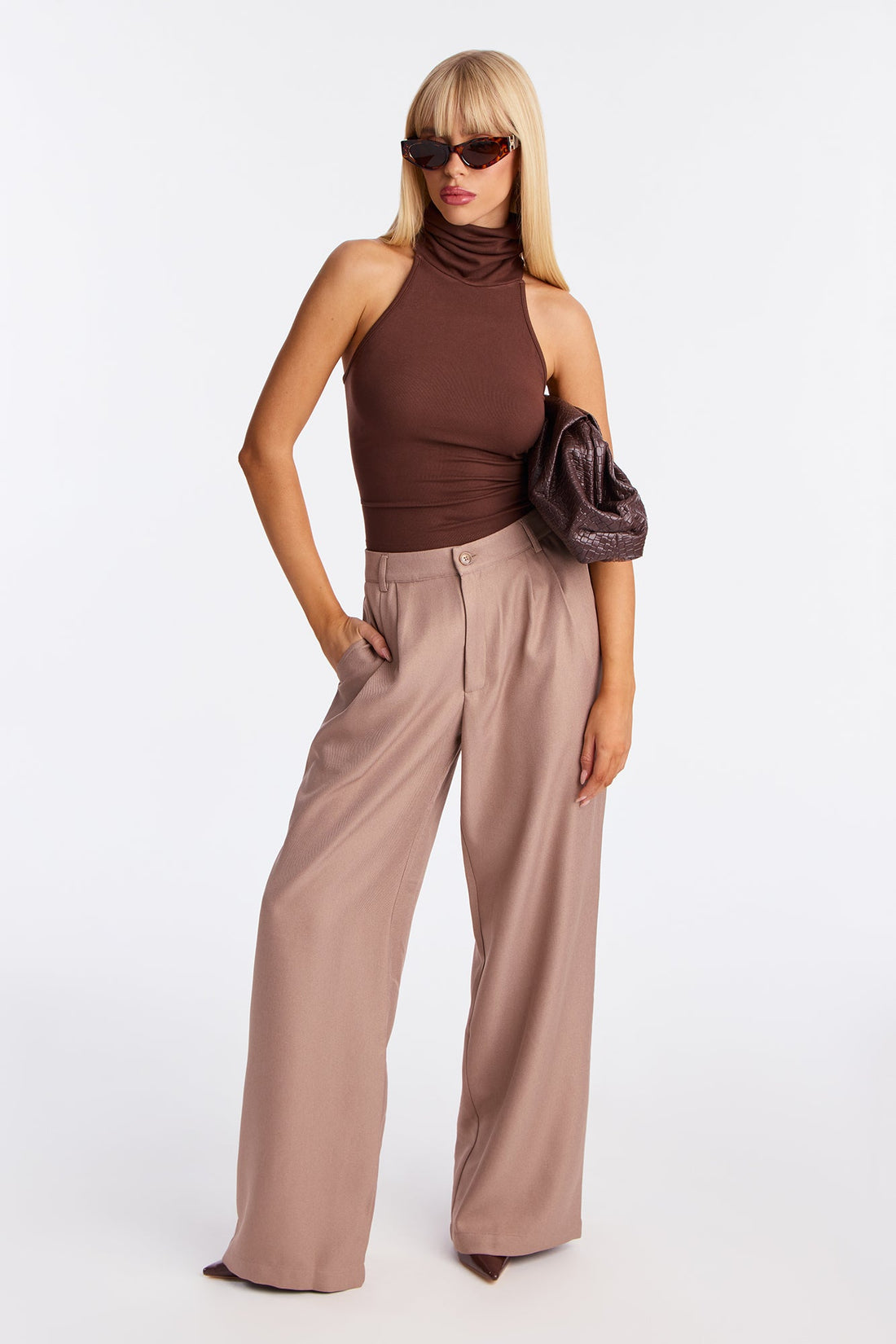 Rene Wide Leg Trouser Pant 32″ - Taupe